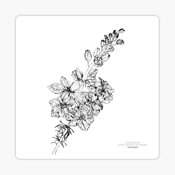Larkspur July Birth Flower in White Sticker