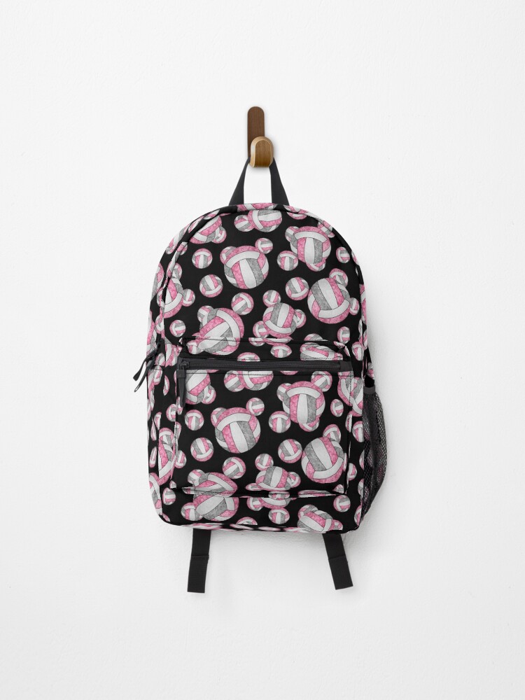 Thumbnail 1 of 3, Backpack, Girly pink gray white volleyballs pattern designed and sold by katzdzynes.
