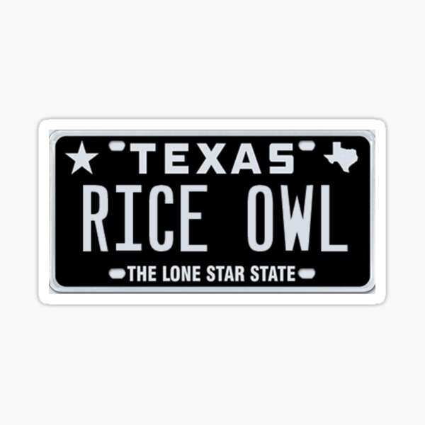 Vista previa del artículo con la obra «Pegatina Placa de matrícula de Rice University Texas», diseñado y vendido por DeepEastTexas.