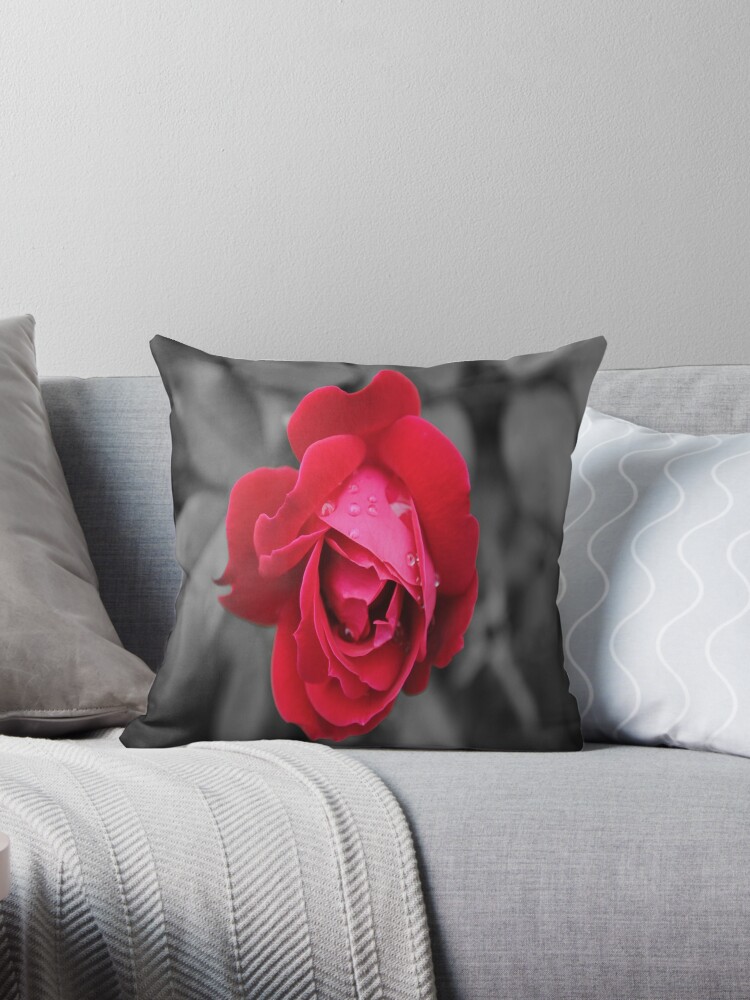 Red Rose With Black And White Background Throw Pillows By Suleyman