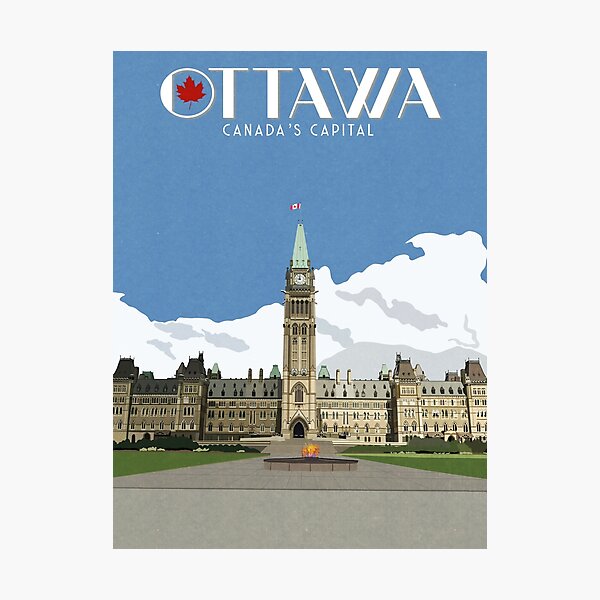 Vintage and Retro Inspired Ottawa Canada Capital Parliament Buildings Travel Poster Photographic Print