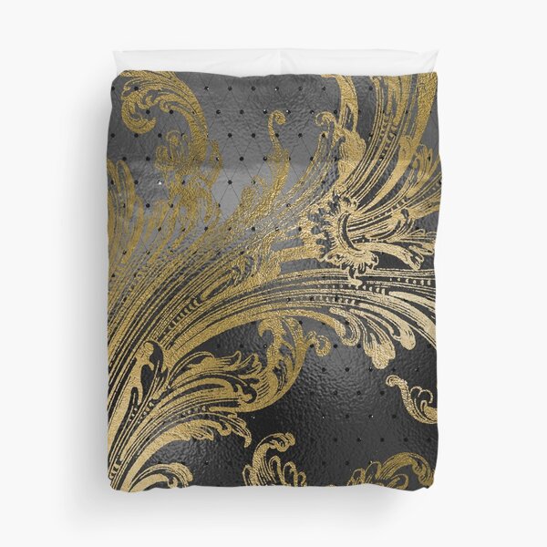 Elegant Black and Gold Flourish Duvet Cover