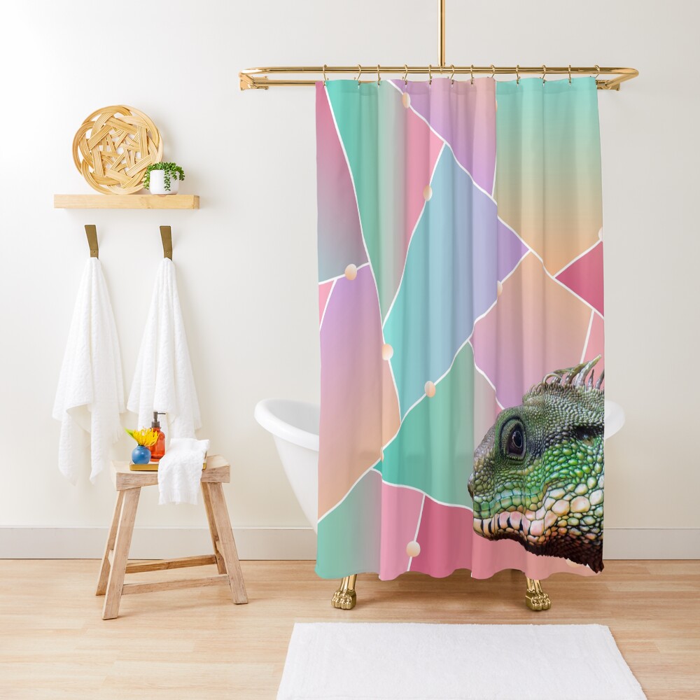 Geometric Pattern Chinese Water Dragon Shower Curtain