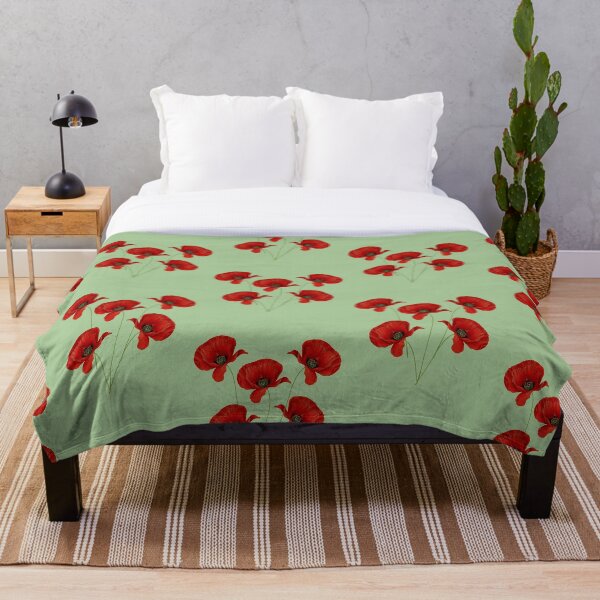 Poppies on a Green Background Throw Blanket
