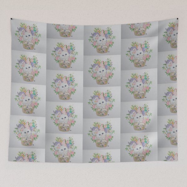 Item preview, Cute Bunny Kitten in a Floral Basket designed and sold by Proudgrandma 148.