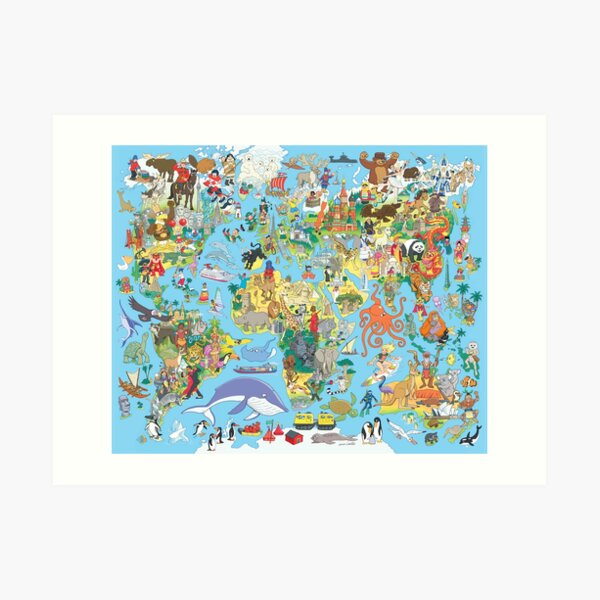 Cartoon World Map Art Print