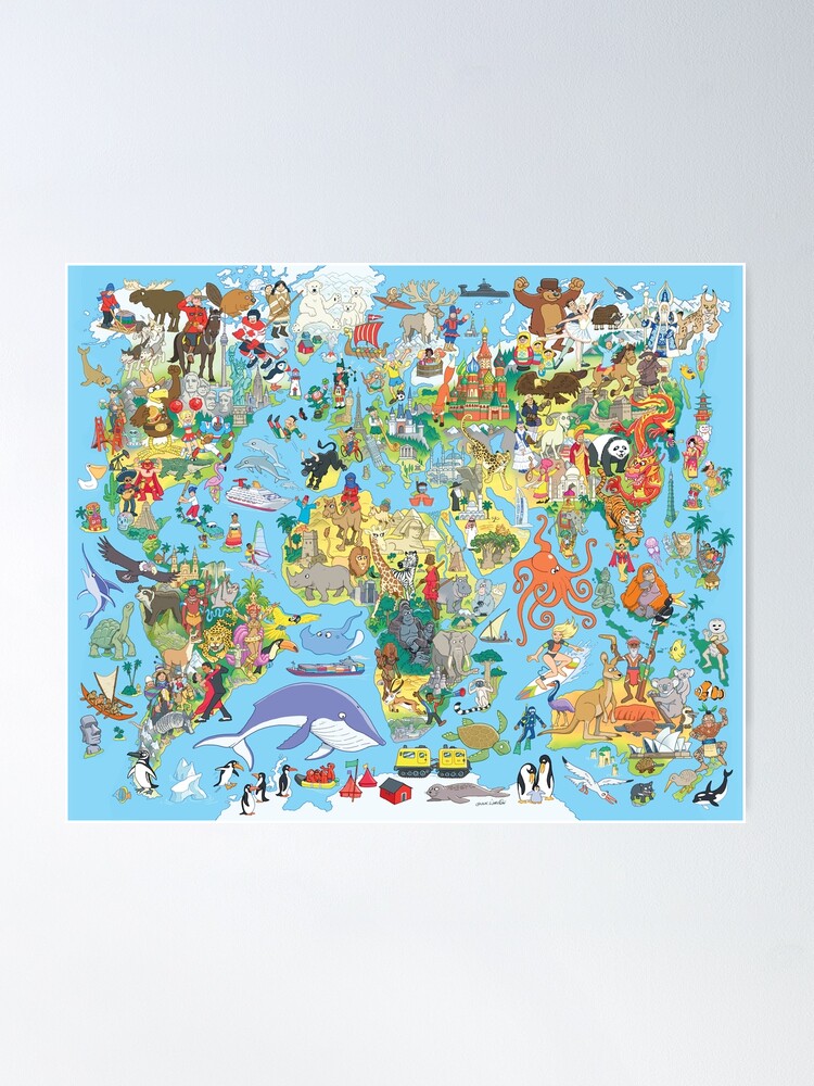 Thumbnail 2 of 3, Poster, Cartoon World Map designed and sold by MrChuckles.