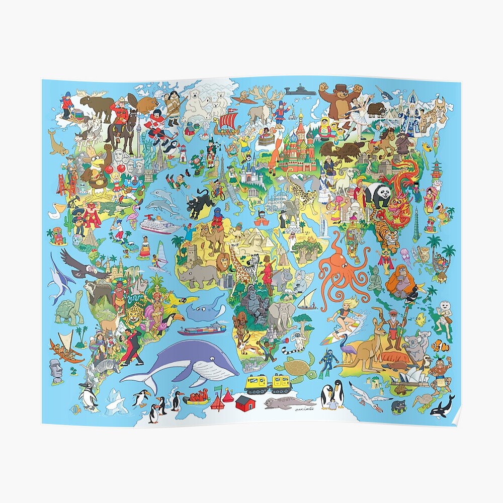 Puzzle Carte Du Monde De Dessin Anime Par Mrchuckles Redbubble