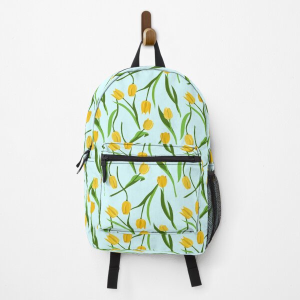Item preview, Yellow tulip pattern on sky blue designed and sold by NewBranchStudio.