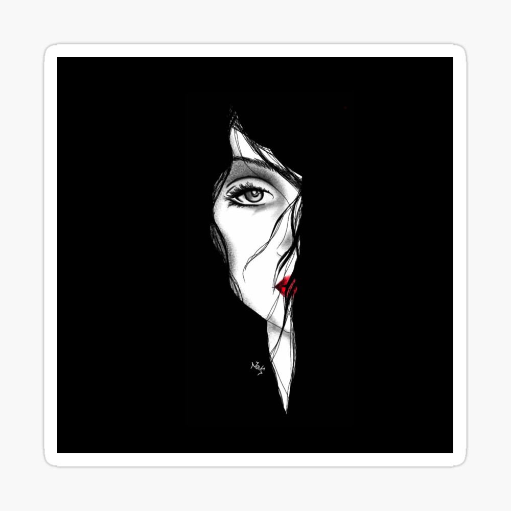 Woman Face Art Half Face Black Hair White Skin Red Lips Joik Poster By Joikart Redbubble