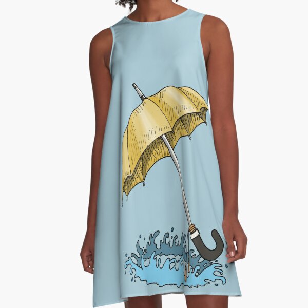 Yellow umbrella with water A-Line Dress