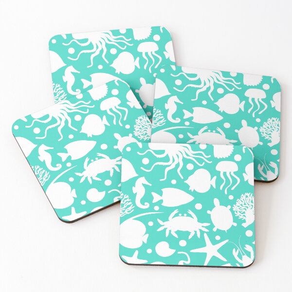 Item preview, White Sea Animals Pattern Aqua & White designed and sold by MillerDesigns.