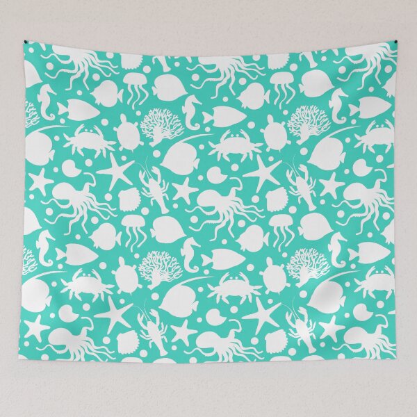 Item preview, White Sea Animals Pattern Aqua & White designed and sold by MillerDesigns.