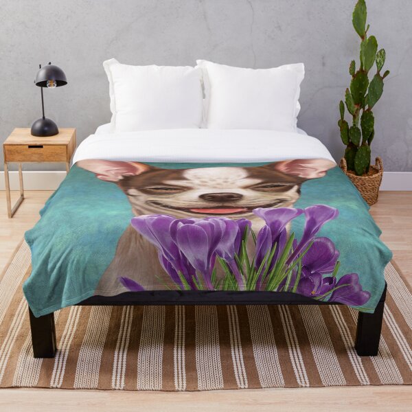 Aperçu de l'œuvre Chien souriant 07, Chihuahua tenant Crocus créée et vendue par tutuart.