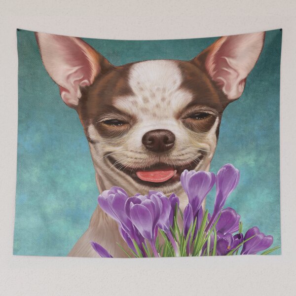 Item preview, Smiling Dog 07, Chihuahua Holding Crocus designed and sold by tutuart.