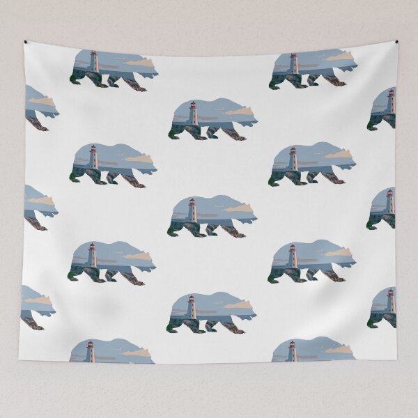 Item preview, Mountain Bear with Peggys Point Lighthouse Background designed and sold by Viajamoslowcost.
