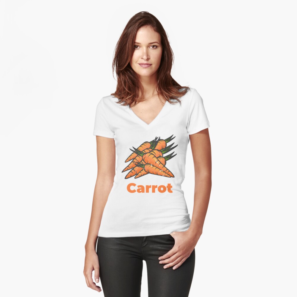 Carrot Vegetable with Name Fitted V-Neck T-Shirt
