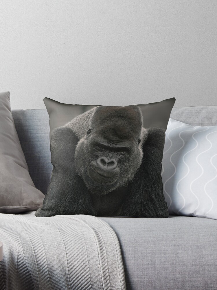 Smirk Gorilla Throw Pillow