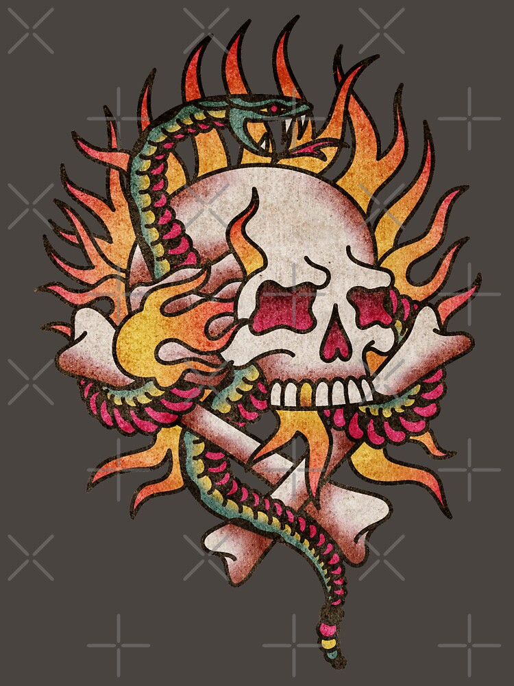 Thumbnail 7 of 7, Classic T-Shirt, Salty-Dog2 American Traditional Flaming Skull & Snake designed and sold by Salty-Dog2.