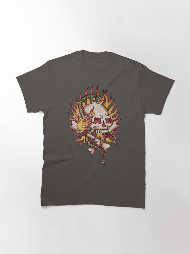 Thumbnail 3 of 7, Classic T-Shirt, Salty-Dog2 American Traditional Flaming Skull & Snake designed and sold by Salty-Dog2.