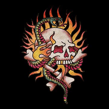 Artwork thumbnail, Salty-Dog2 American Traditional Flaming Skull & Snake by Salty-Dog2