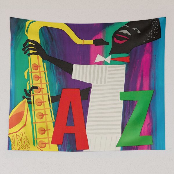 Item preview, Jazz Music, Saxophone Player, Colorful Vintage Poster designed and sold by vintagevivian.