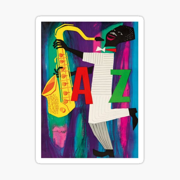 Item preview, Jazz Music, Saxophone Player, Colorful Vintage Poster designed and sold by vintagevivian.