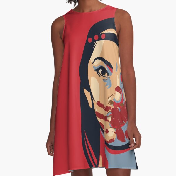 MMIW Awareness Native American Woman Artwork For The Missing and Murdered Indigenous Women Version 2 A-Line Dress