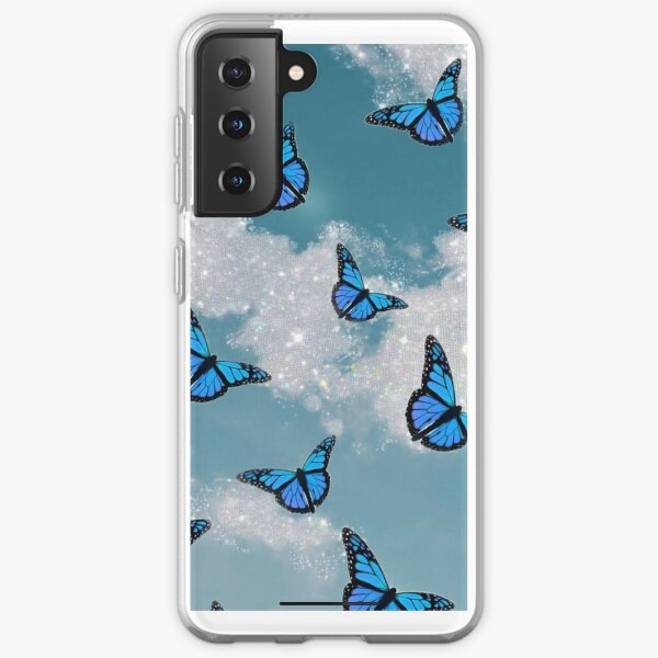 Blue butterfly with glitter clouds phone case Samsung Galaxy Soft Case