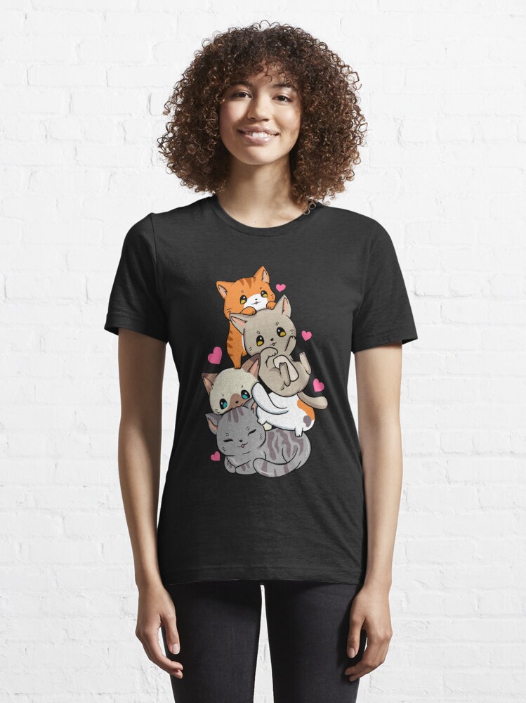 Cat Pile Cats Meowtain Anime Kawaii Neko Cute Essential T-Shirt for Sale  by Mealla