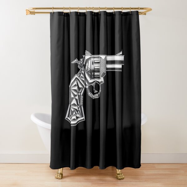 "Geometric Silver Gun Pistol" Shower Curtain by encikalee Redbubble