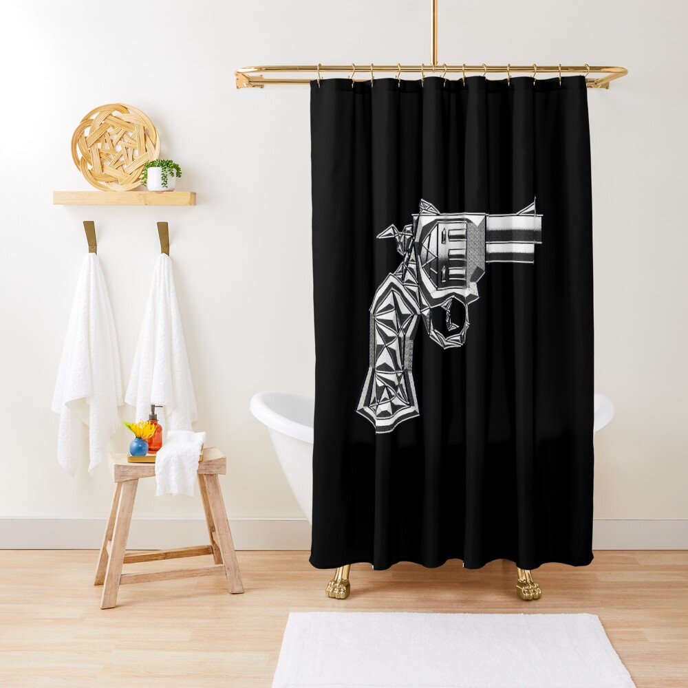 "Geometric Silver Gun Pistol" Shower Curtain by encikalee Redbubble
