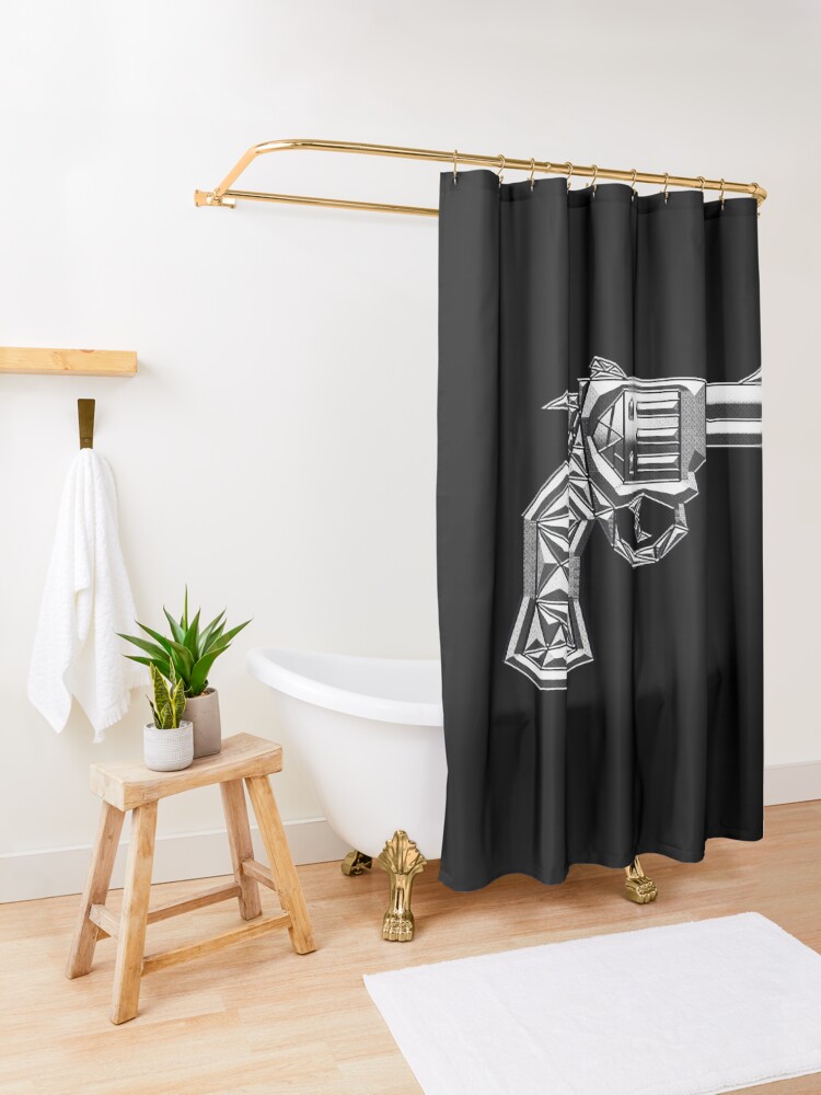 "Geometric Silver Gun Pistol" Shower Curtain by encikalee Redbubble