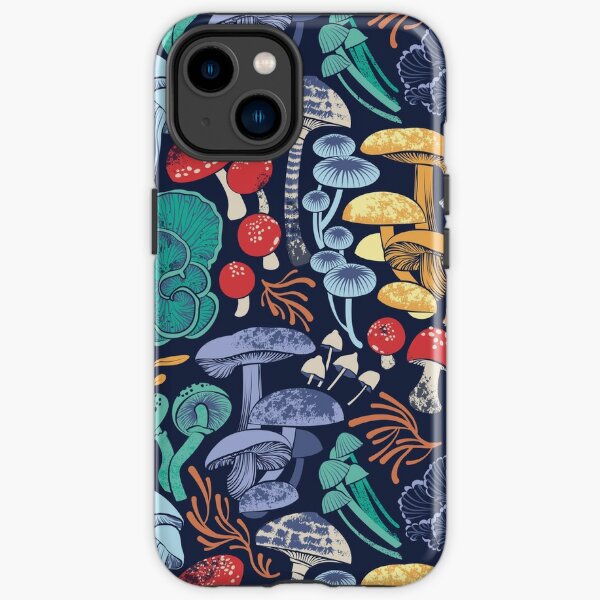 Mystical fungi // midnight blue background multicoloured wild mushrooms iPhone Tough Case
