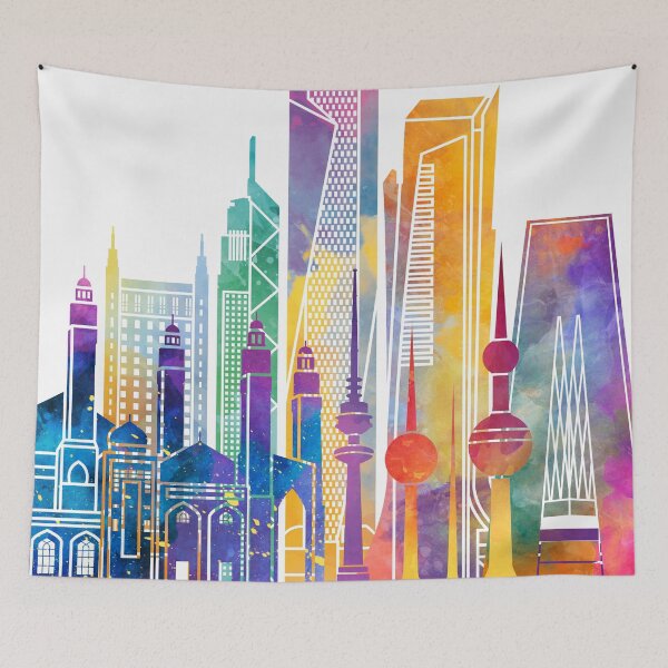 Item preview, Kuwait city landmarks watercolor poster designed and sold by paulrommer.