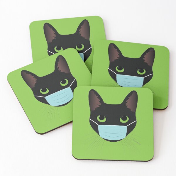 Item preview, black cat with face mask designed and sold by uncutcreations.
