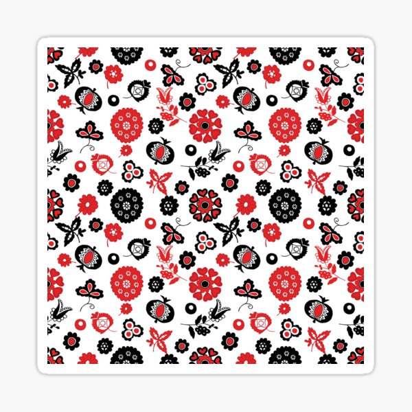 Slovacko shirt embroidery, red, black and white, Large print Sticker