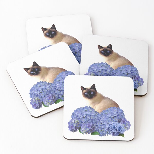 Item preview, Siamese Cat behind blue hydrangea Flower Blossoms designed and sold by Move-Art.