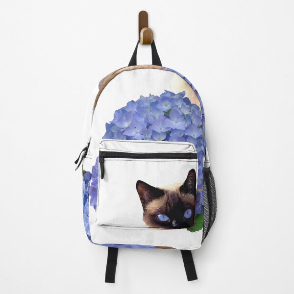 Item preview, Siamese Cat behind blue hydrangea Flower Blossoms designed and sold by Move-Art.