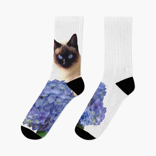 Item preview, Siamese Cat behind blue hydrangea Flower Blossoms designed and sold by Move-Art.