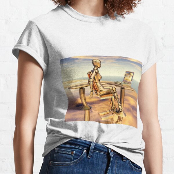 Weiblicher Roboter mit einem Laptop Classic T-Shirt