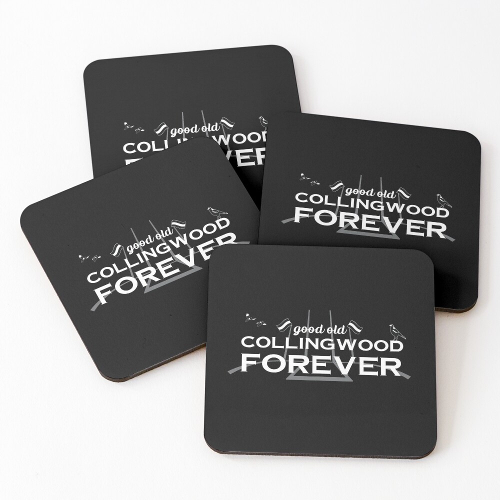 AFL Collingwood Magpies SET OF 4 CORK DRINK COASTERS IN WOODEN CASE 