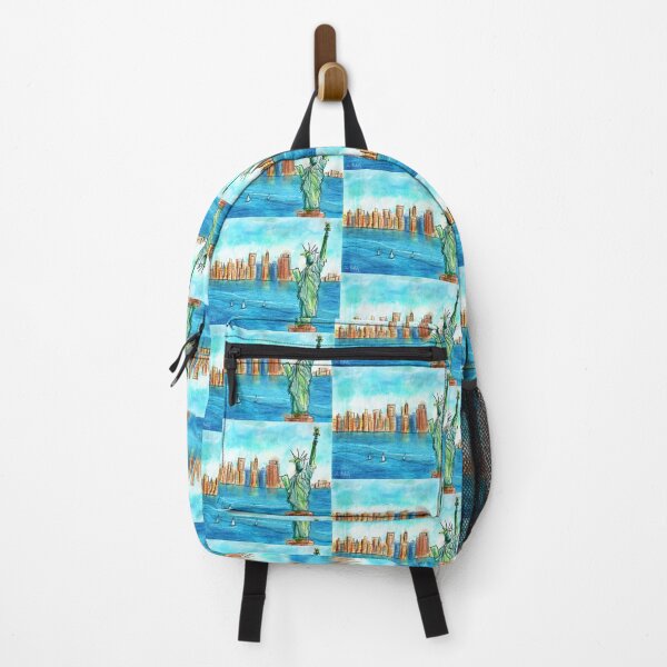 Item preview, Colorful Urban Sketch of The Statue of Liberty the Bay and the Buildings designed and sold by ibadishi.