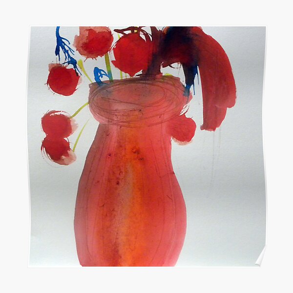 Red vase, watercolour Poster