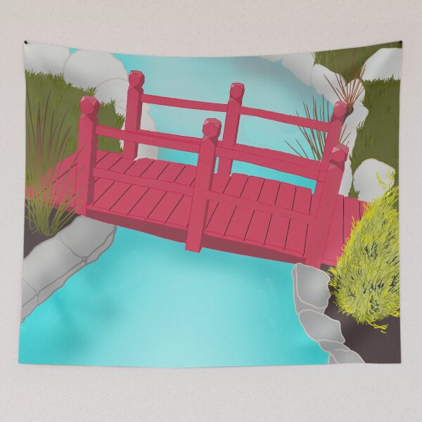Item preview, Red Bridge and River Landscape designed and sold by ToriaScarlett.