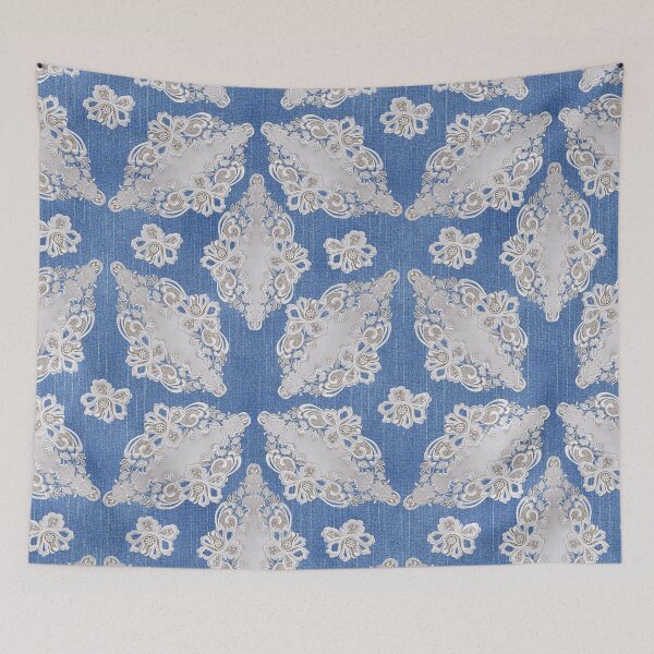 Item preview, Denim with a Cream Flower Lace Seamless Repeat Pattern designed and sold by NadineMay.
