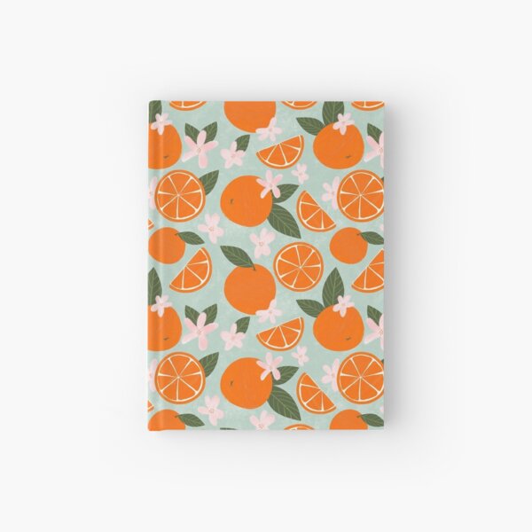 Orange Pattern with wildflowers, leaves and orange slices Hardcover Journal