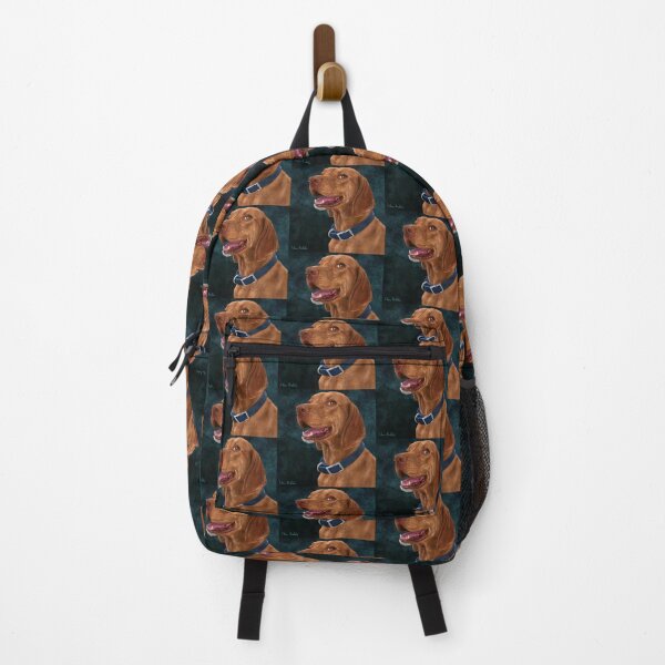 Item preview, Painting of a Brown Coated Vizsla Smiling on a Green Blue Background designed and sold by ibadishi.