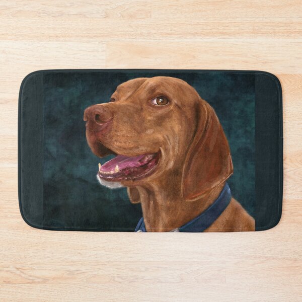 Item preview, Painting of a Brown Coated Vizsla Smiling on a Green Blue Background designed and sold by ibadishi.