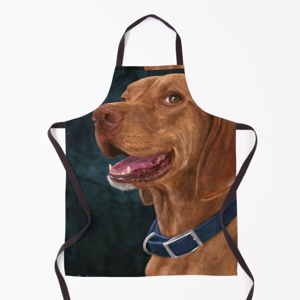 Item preview, Painting of a Brown Coated Vizsla Smiling on a Green Blue Background designed and sold by ibadishi.